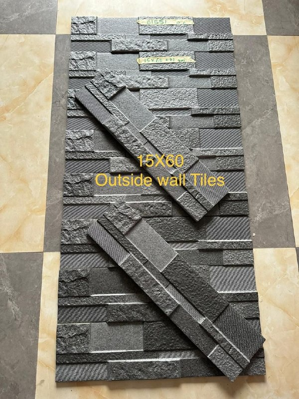 61551 Charcoal Stacked Stone Wall Tile 15x60 — Tiles