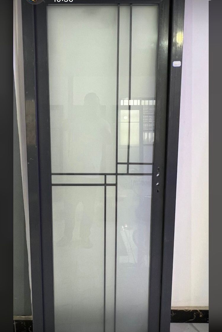 Graphite Frosted Geometric Glass Door — Doors